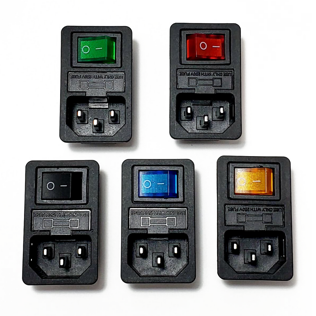 5 Pack - 3 Pin IEC320 C14 Inlet Module Plug 5A Fuse Switch Male Power Socket 10A 250V