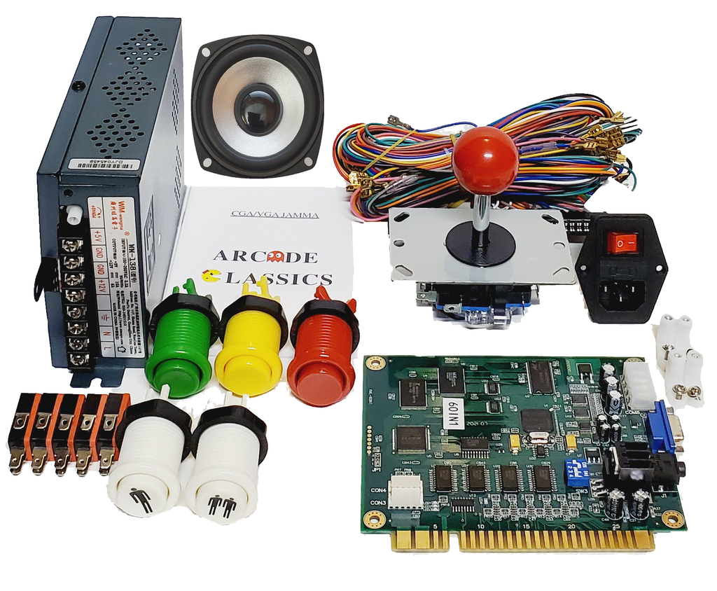 60 in 1 Jamma Board Arcade Kit with Speaker - Green Yellow and Red