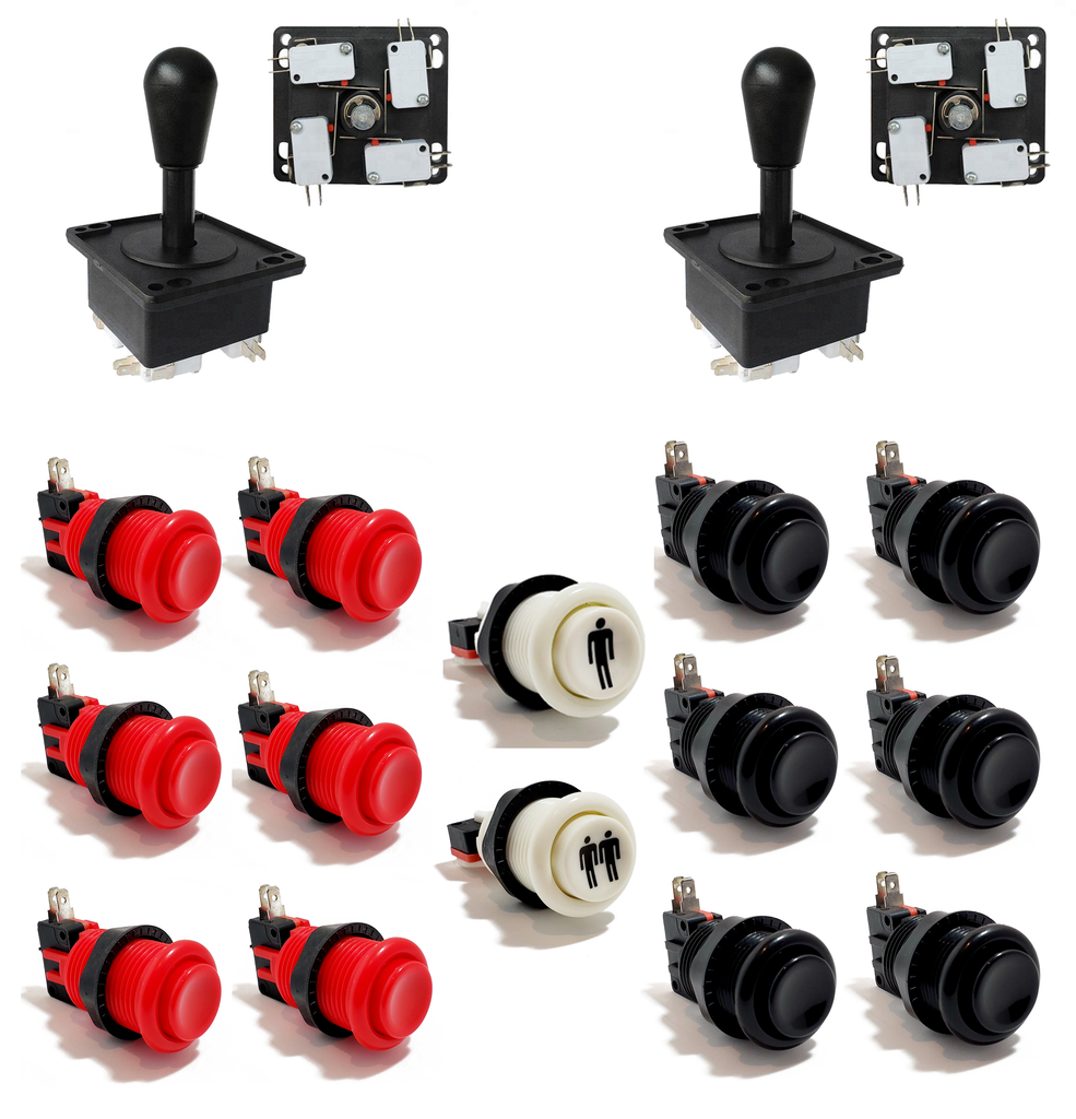 Happ Style Buttons and Competition Joysticks DIY Arcade Kit - Red ,Black